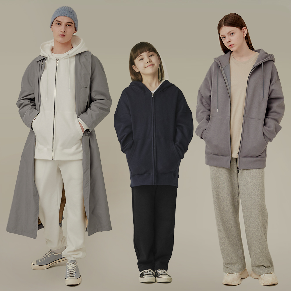 패밀리룩 [17COLOR 겨울 기모 후드 집업] 키즈120~남녀공용6XL
