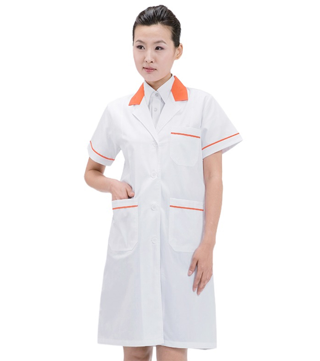 배색 반팔 여성용의사가운 /오렌지(SSH-924)