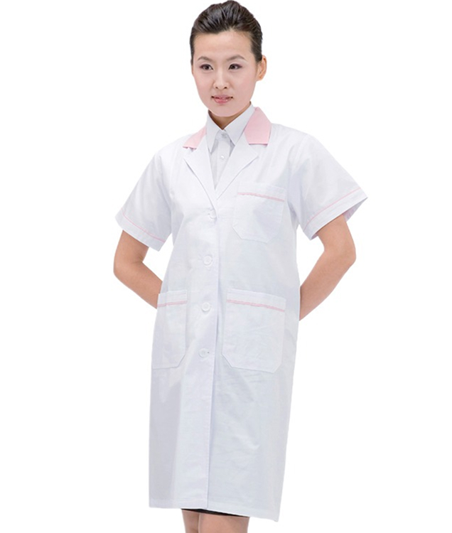 배색 반팔 여성용 영양사&middot;의사가운 /핑크(SSH-926)